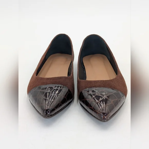 Flattered Studio Sz 6 Luxurious Suede & Croc-Embossed Brown Pointed Ballet Flats - Picture 11 of 17